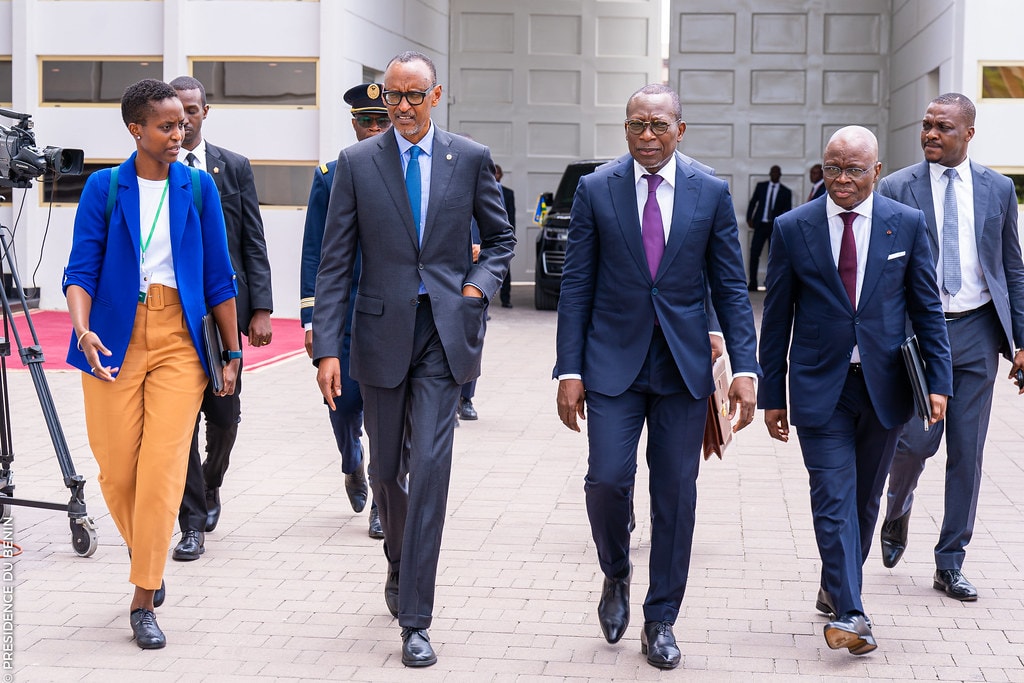 Le président Patrice Talon et son homologue rwandais Paul Kagamé lors d'une visite d'Etat au Bénin. © Présidence du Bénin