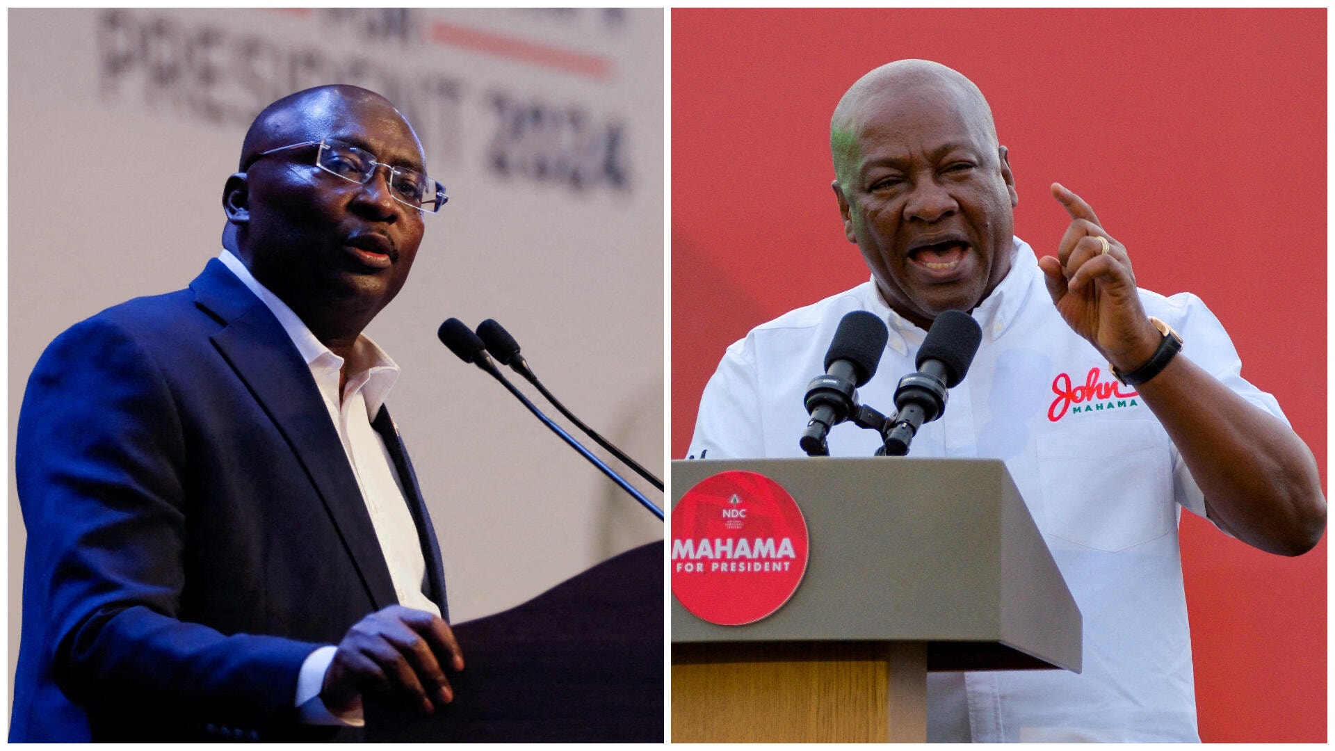 Le candidat du parti au pouvoir Mahamudu Bawumia et le candidat de l’opposition John Dramani Mahama