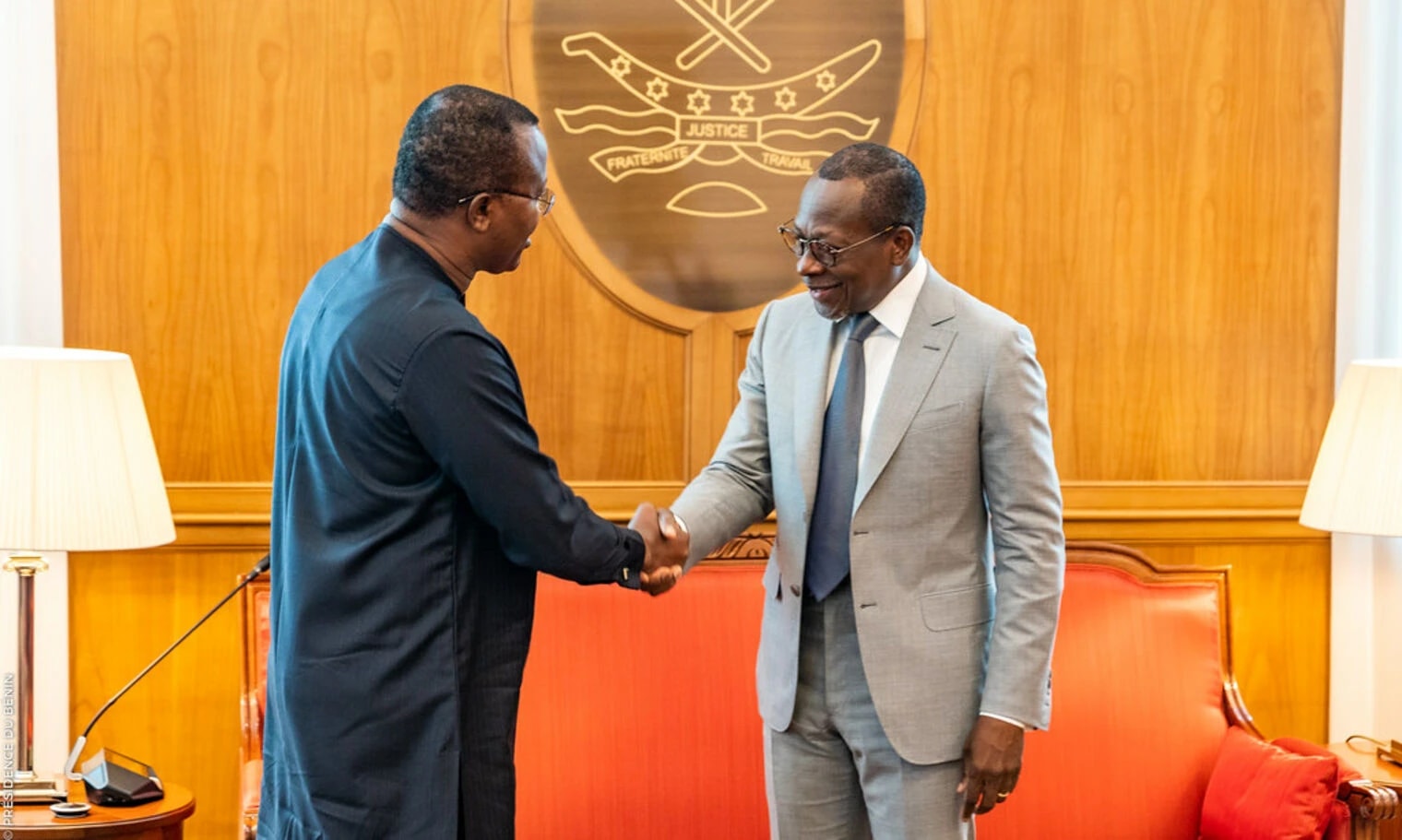 Le député Éric Houndété et le président Patrice Talon. © Présidence du Bénin